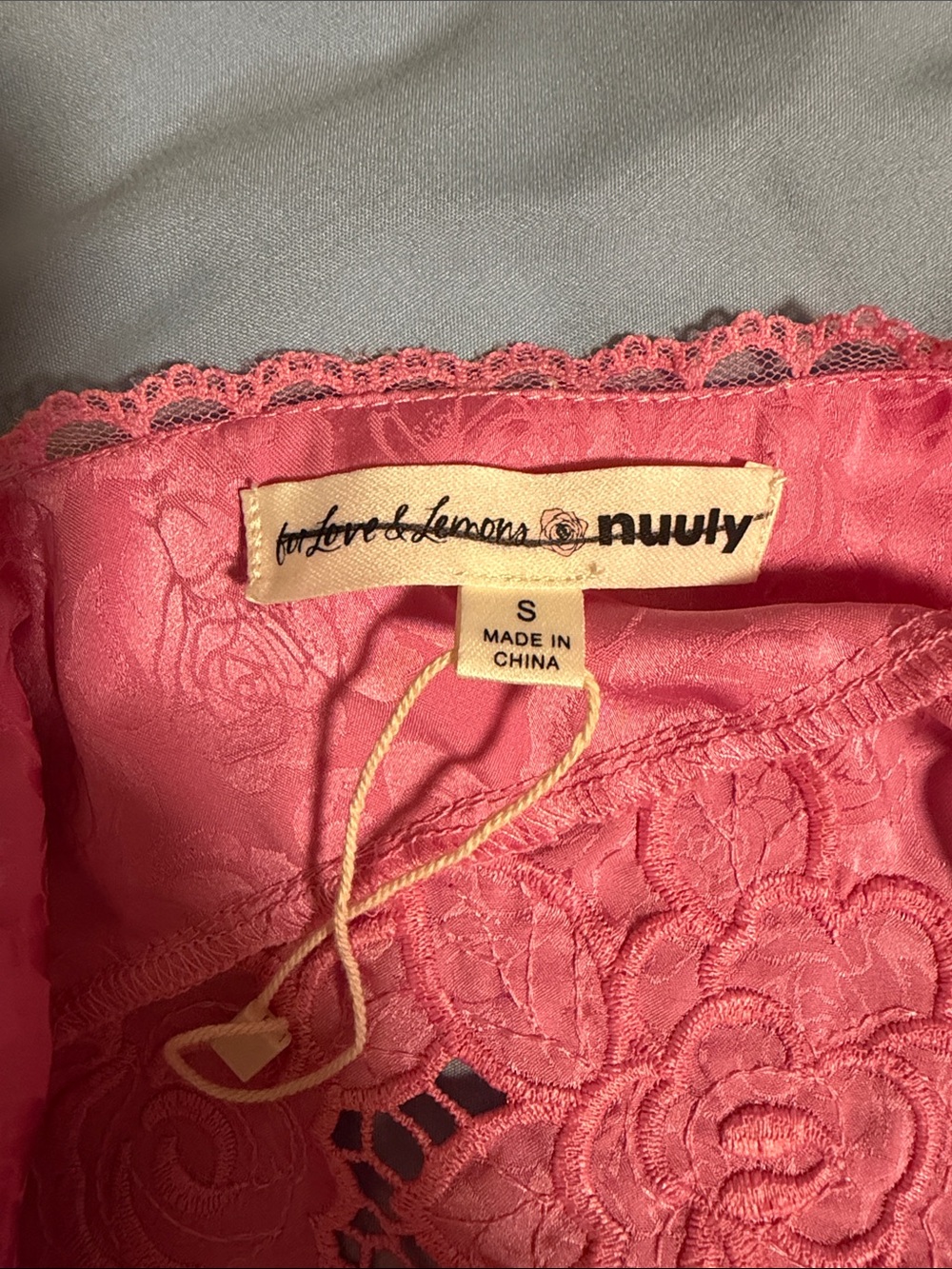 For Love & Lemons Pink Floral Lace Chemise with Rosette - Picture 4 of 5